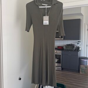 Ribbed Olive Green Midi Dress